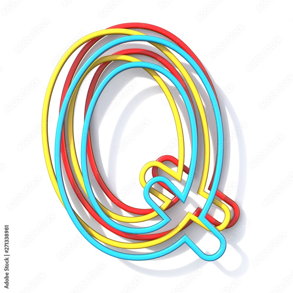 Three basic color wire font Letter Q 3D Three basic color wire font Letter Q 3D