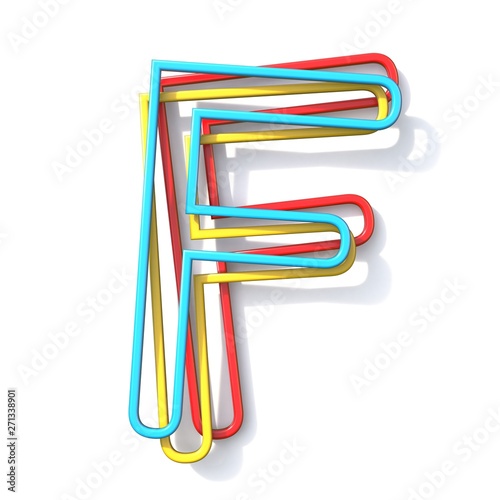 Three basic color wire font Letter F 3D