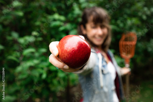 woman with an apple