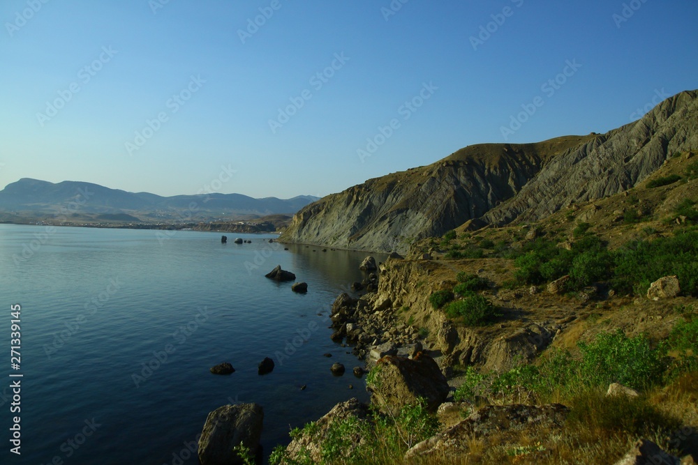 Fototapeta premium Baikal lake view of the shore from the ship Barguzin during the excursion