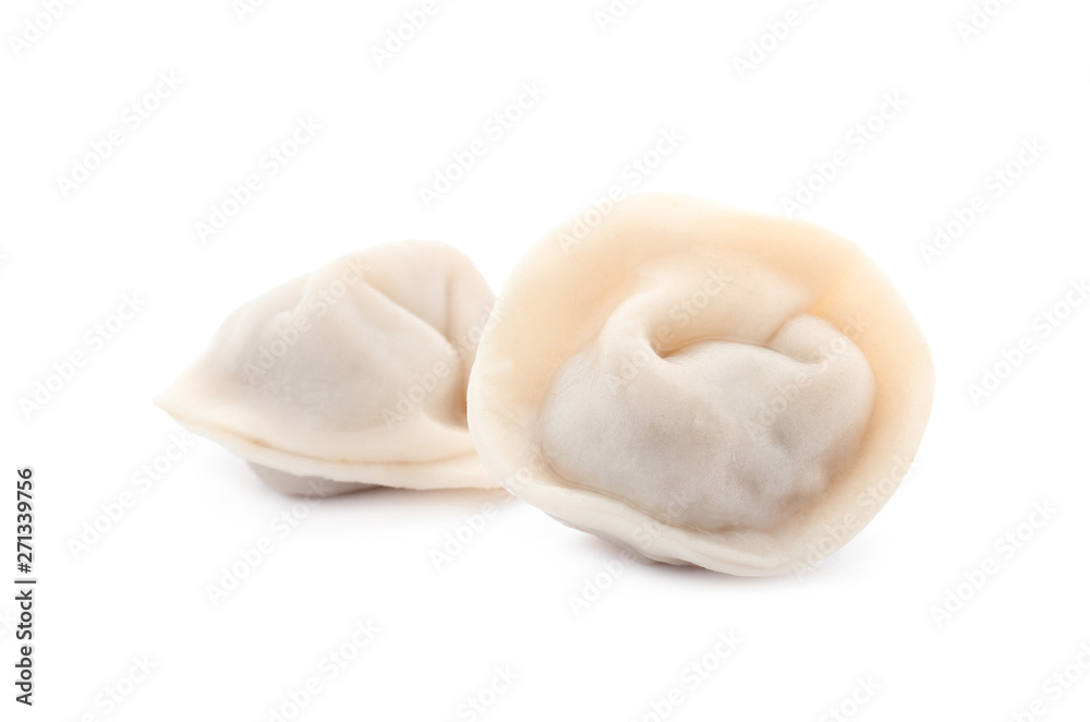 Tasty fresh boiled dumplings on white background Tasty fresh boiled dumplings on white background