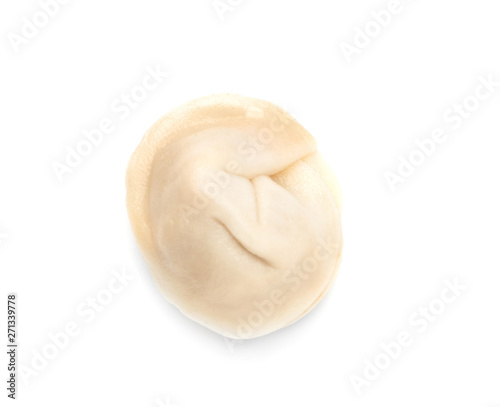 Fresh boiled dumpling on white background, top view