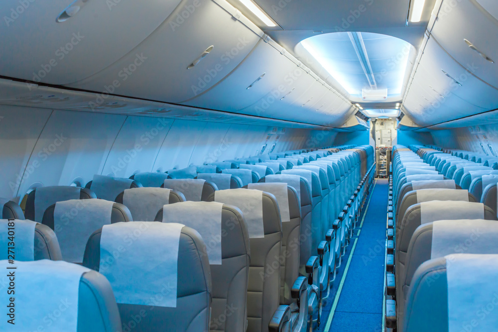 Perspective view of empty aircraft seats Perspective view of empty aircraft seats