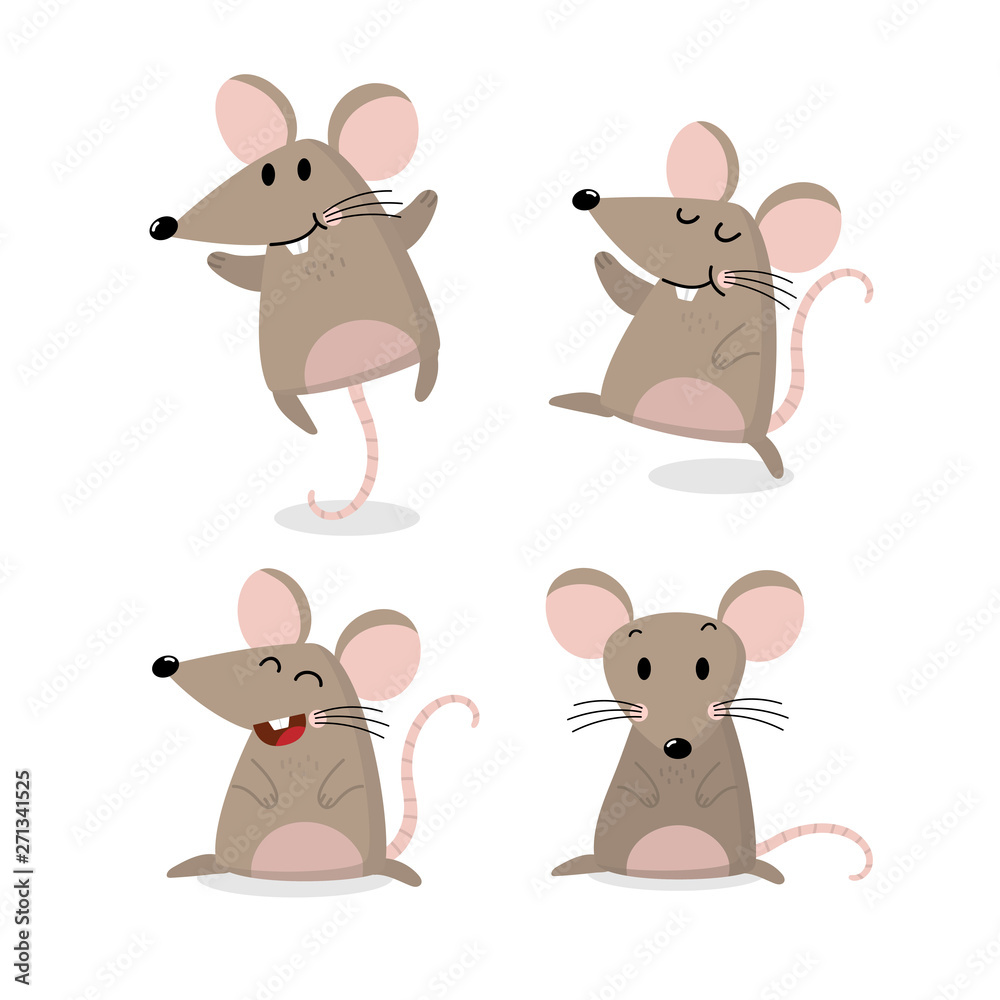 Cute mouse vector set. Little rat has long tail collection. Animal wildlife  cartoon character. Stock Vector | Adobe Stock