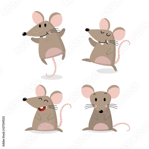 Cute mouse vector set. Little rat has long tail collection.  Animal wildlife cartoon character. photo