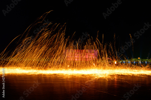 Molten steel in the high temperature melt splashing sparks