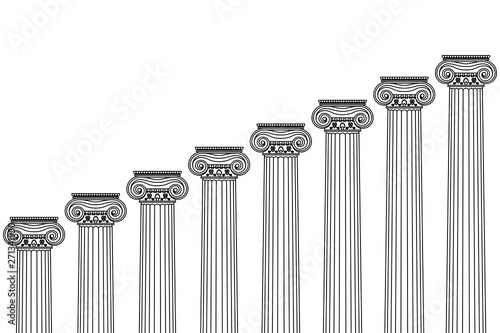 Obraz na plátne a series of Greek, antique, historical colonnades with Ionian capitals and a pla