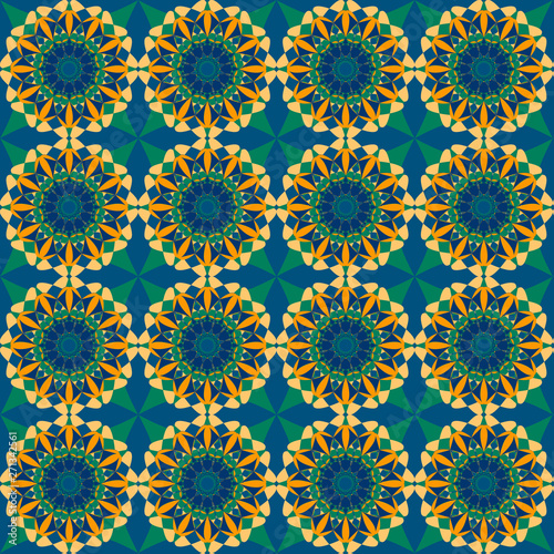 Pattern with geometric shapes and color floral elements