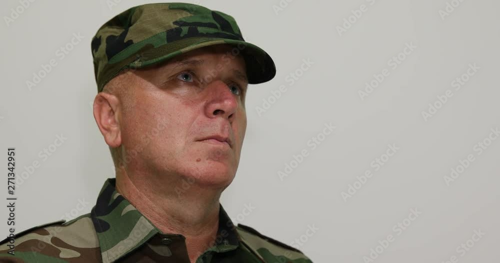 Soldier Presentation Wearing a Camouflage Uniform in White Background