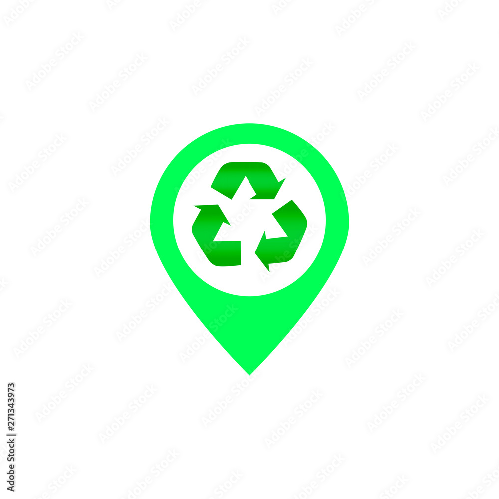 Icon with recycling symbols and location. Icon with recycling symbols and location.