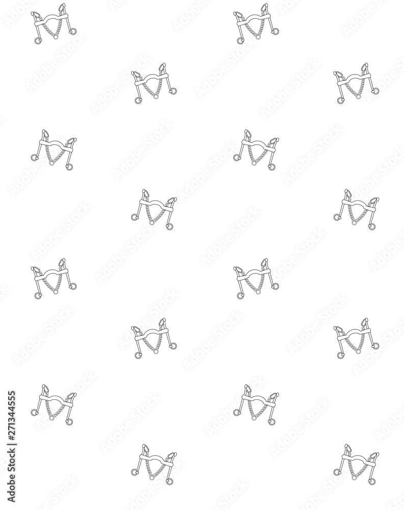 Fototapeta premium Vector seamless pattern of line black flat horse curb bit isolated on white background