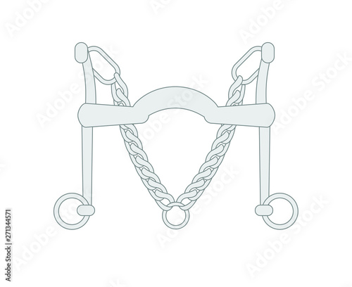 Vector flat gray icon of dressage equestrian horse curb bit isolated on white background