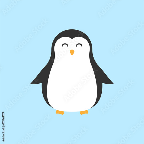 Vector flat cartoon cute kawaii penguin isolated on blue background