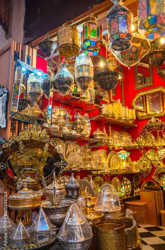 Traditional moroccan lamps on market in Fes, Morocco