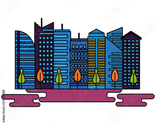 urban city downtown trees vector illustration