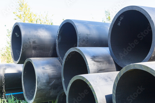 HDPE High Density Polyethylene pipe for water supply at construction site construction of a water supply system plastic pipes for water supply of the city