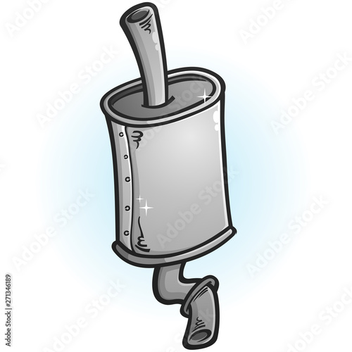 A stylized clipart drawing of a shiny new car muffler
