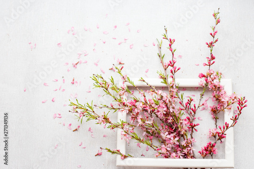 Flower composition with blooming cherry branches