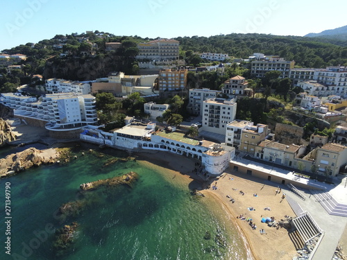 Fototapeta Naklejka Na Ścianę i Meble -  Aerial view in Sant Feliu de Guixols, coastal village of Costa Brava, Girona. Catalonia,Spain.Drone Photo