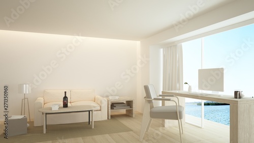 The interior minimal hotel relax space 3d rendering and nature view background © Jitakorn