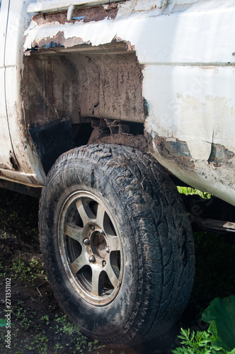 rusty old car body. corrosion. anti-corrosion treatment.