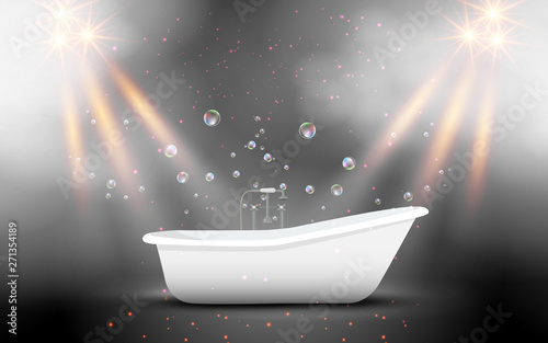 bathtub with smoke and spotlight in the studio room