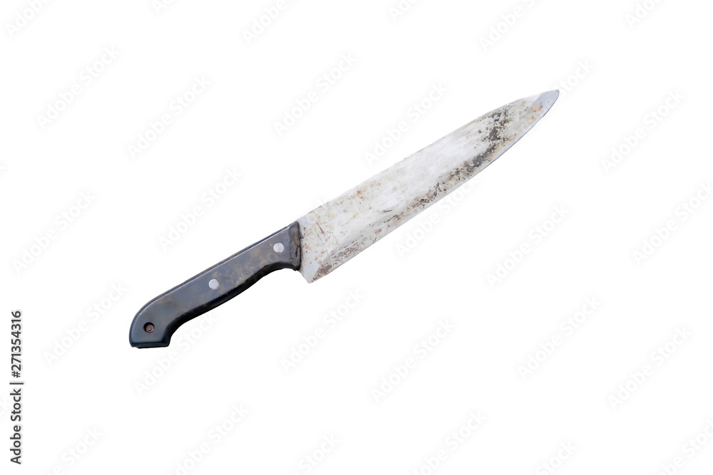 old kitchen knife   on white background