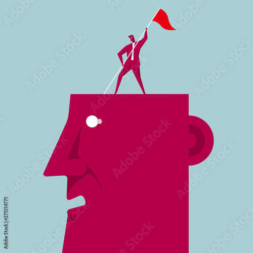 Merchants occupy the highlands of wisdom. Isolated on blue background.