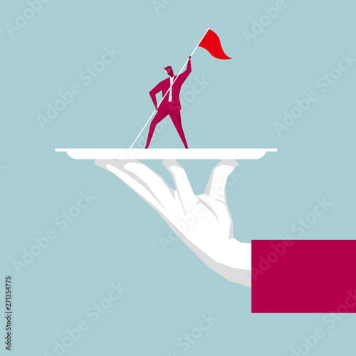 Merchants occupy the dining highlands. Isolated on blue background.