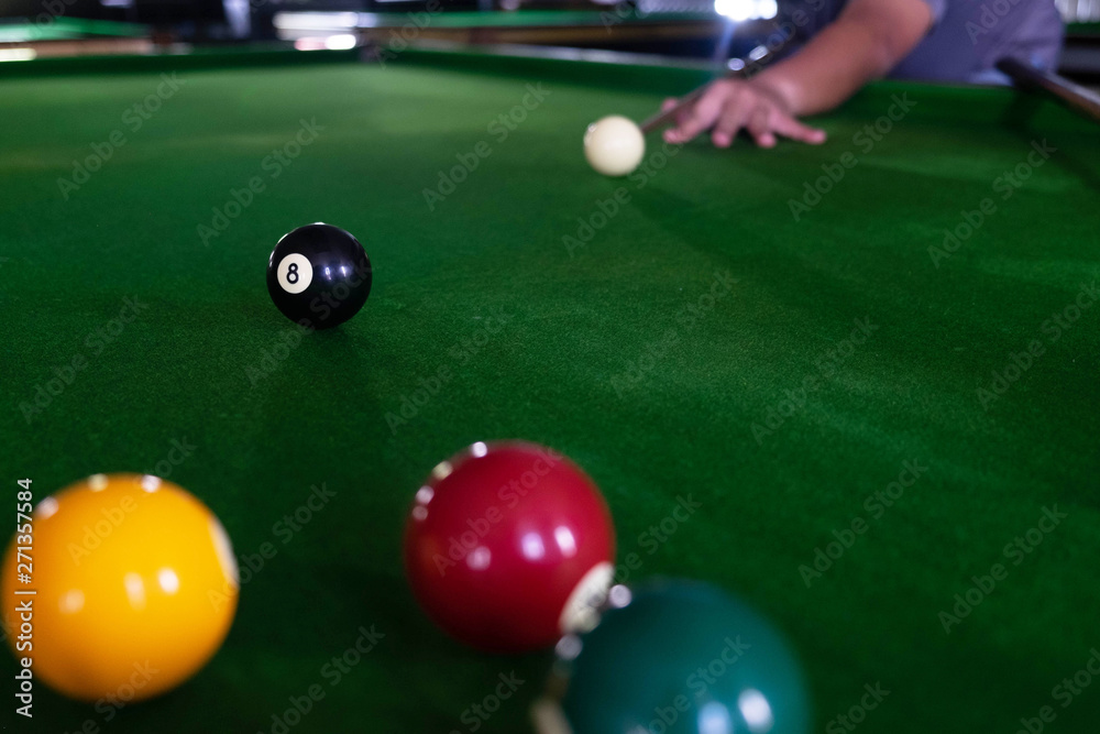 Playing, establishing a snooker ball, a red ball and a ball with numbers Playing, establishing a snooker ball, a red ball and a ball with numbers