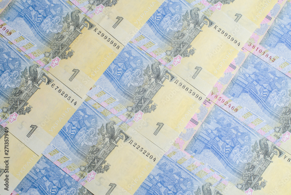 Ukrainian money. One hryvnia paper bill. Cash. Background texture.