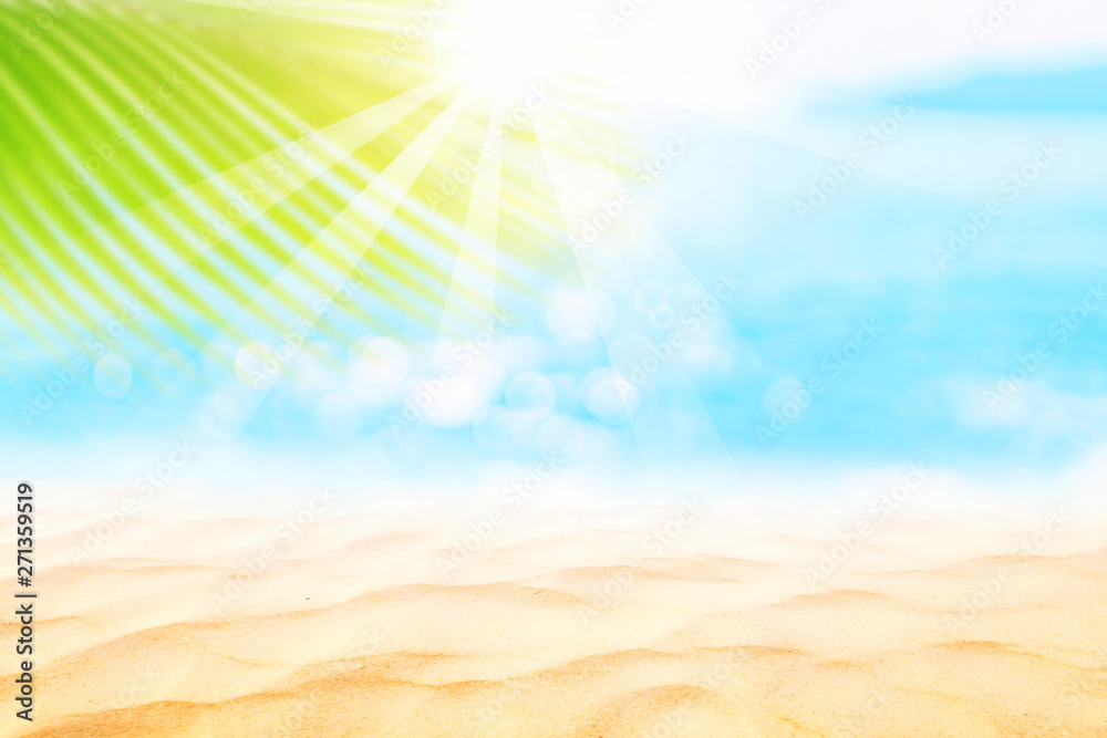 Blur beautiful nature green palm leaf on tropical beach with bokeh sun light wave abstract background. Blur beautiful nature green palm leaf on tropical beach with bokeh sun light wave abstract background.