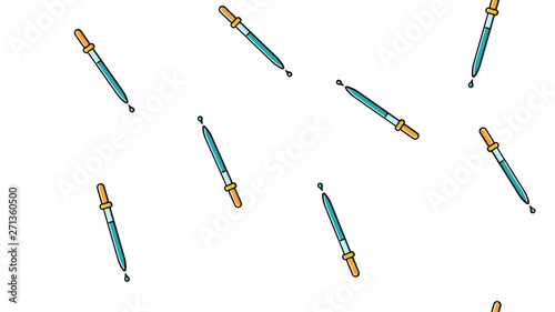 Seamless pattern texture of endless repeating scientific medicine droppers pipettes for titration, instillation of medication with drops on a white background. Vector illustration