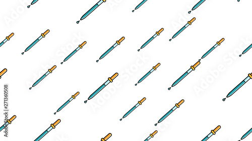 Seamless pattern texture of endless repeating scientific medicine droppers pipettes for titration, instillation of medication with drops on a white background. Vector illustration