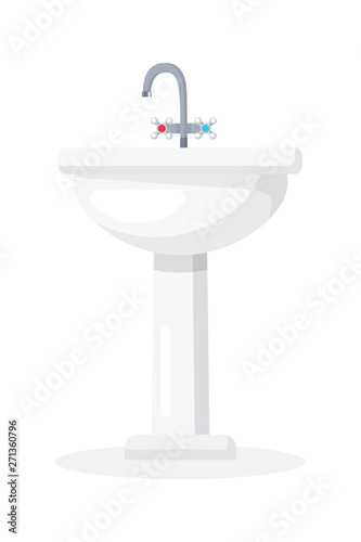Ceramic bathroom sink flat vector illustration