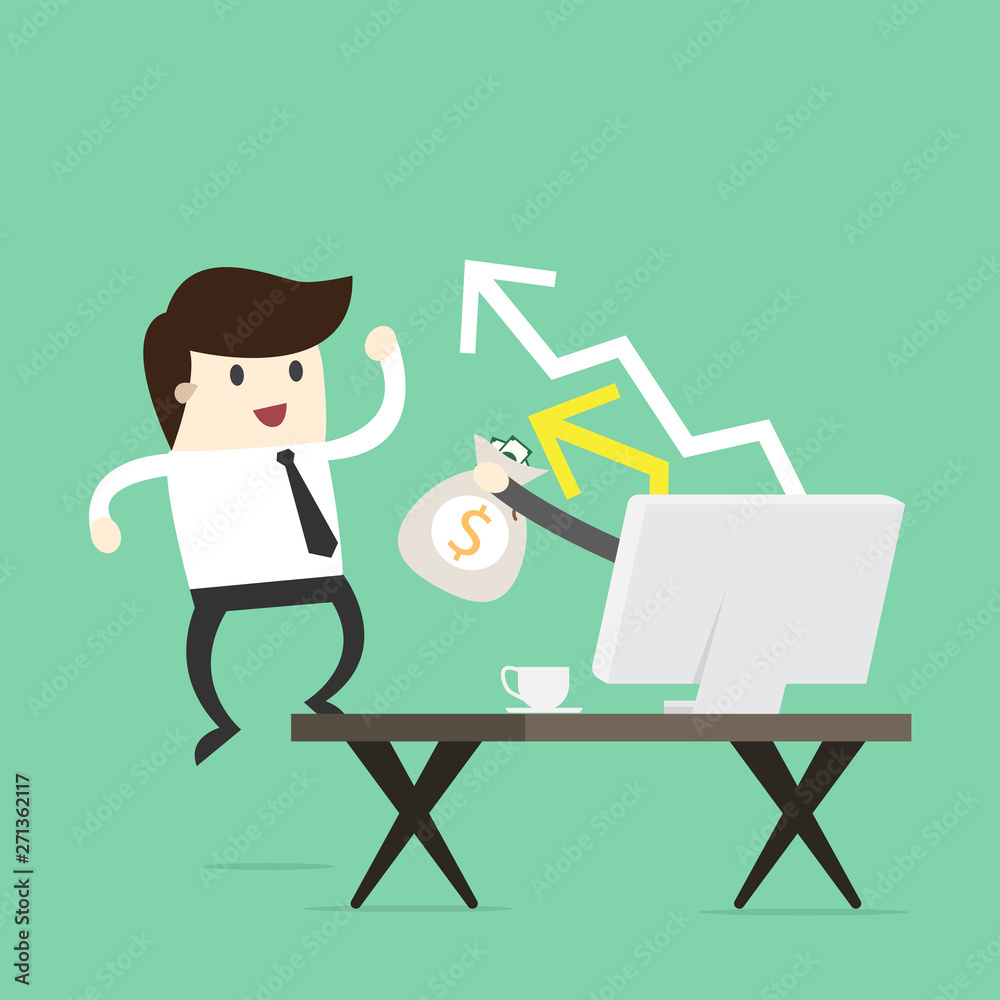 Employee is Getting Paid Online. Gets Bag of Money with Dollar Sign Vector Art Design Employee is Getting Paid Online. Gets Bag of Money with Dollar Sign Vector Art Design