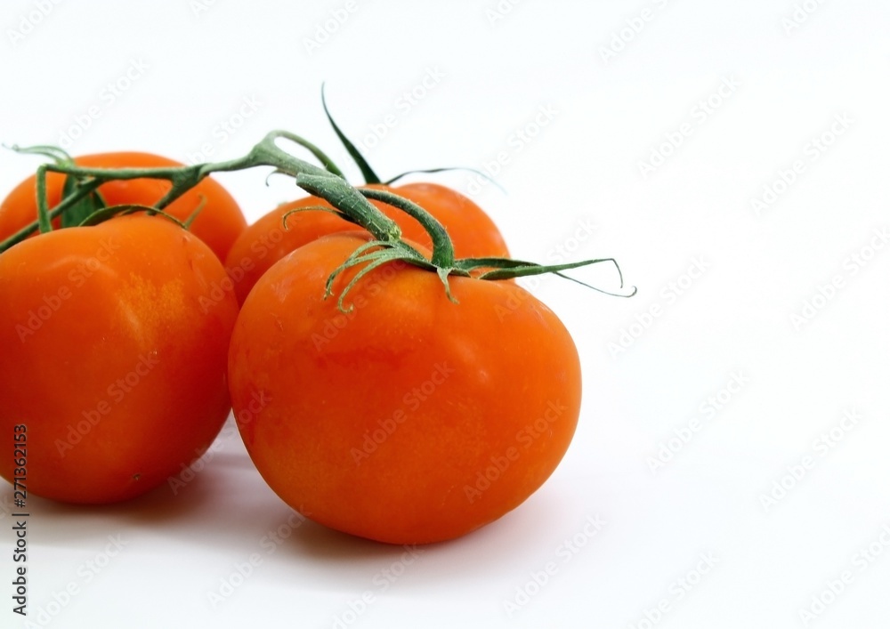 Tomatoes are red on the branch. White background Tomatoes are red on the branch. White background