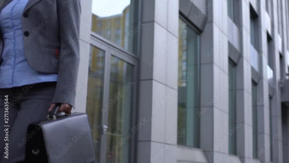 Smiling senior business lady with briefcase going to work, female politician Smiling senior business lady with briefcase going to work, female politician