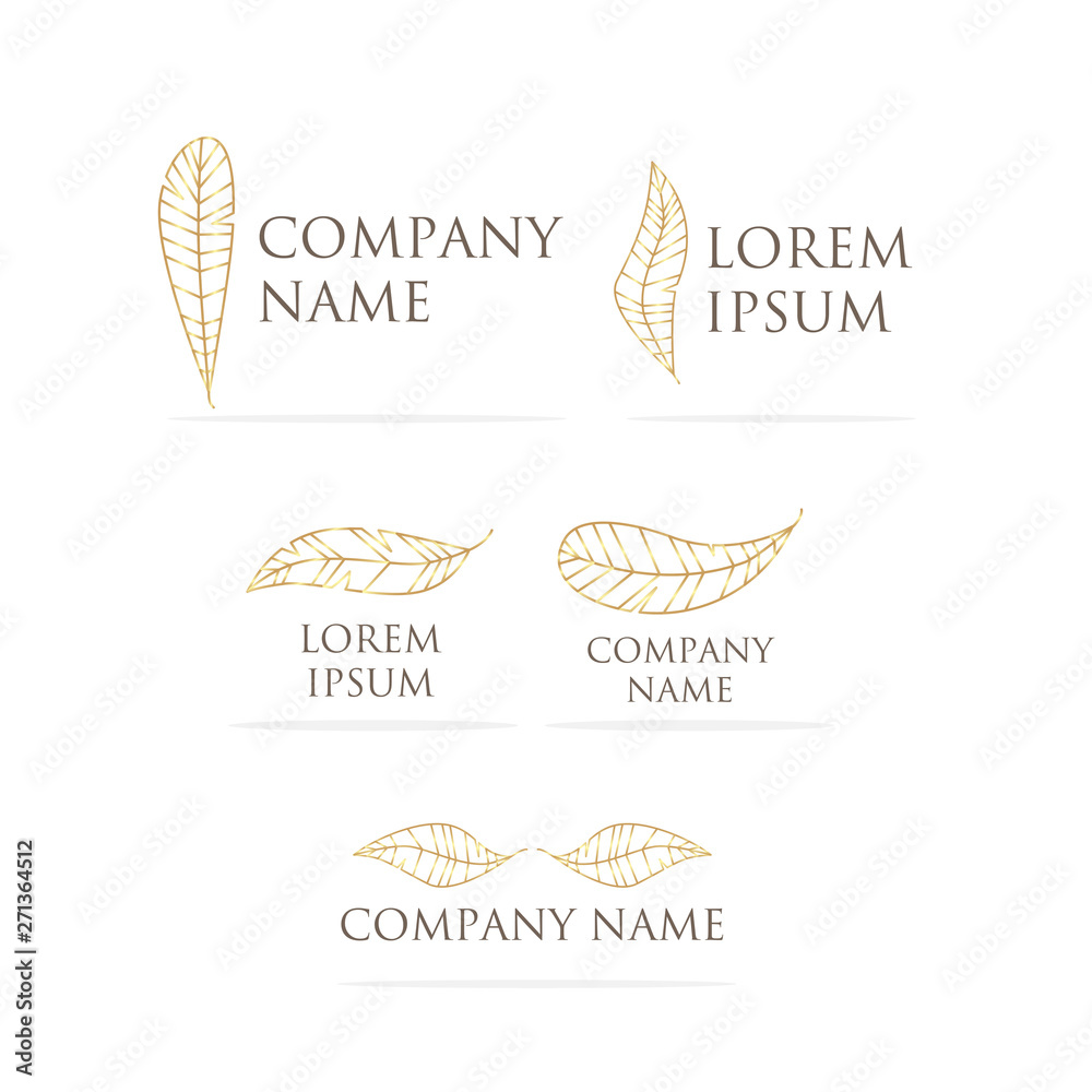 Feather leaf hand drawn vector logo template
