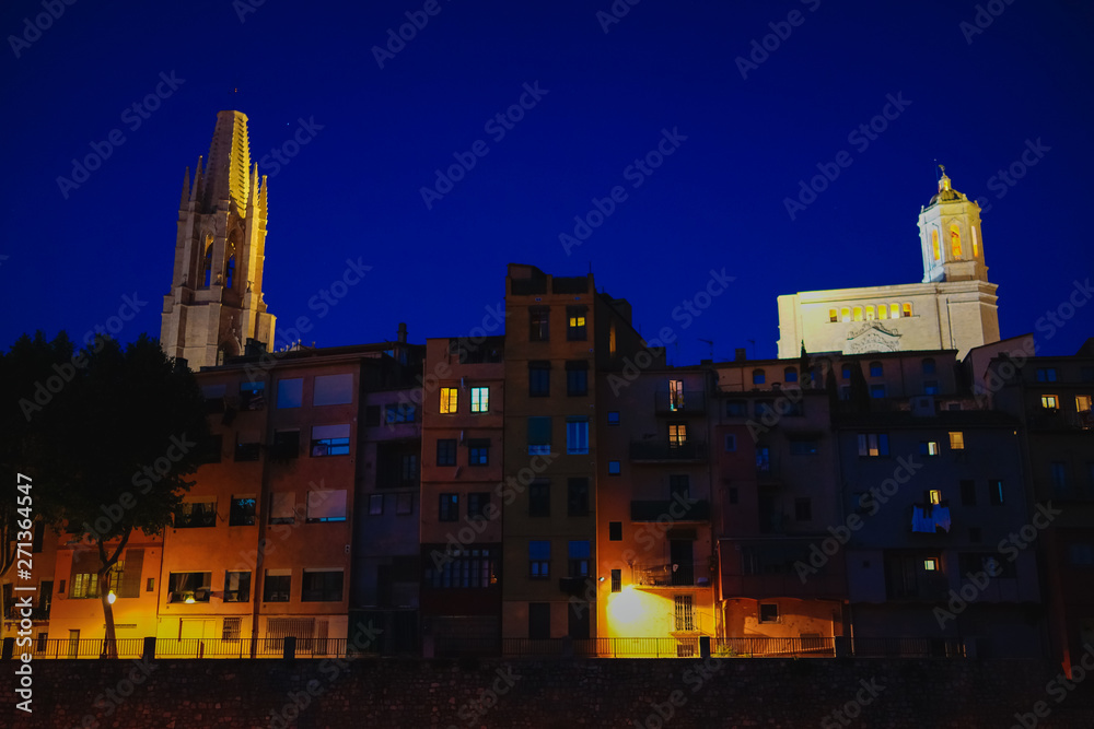 Girona, city of Catalonia  at night. Spain