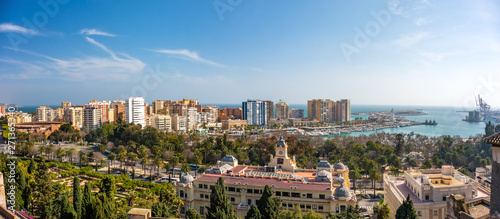 Panoramic aerial view of Malaga in a beautiful summer day, Costa del Sol Spain