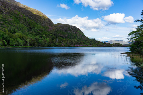 Lake landscape with mountain peaks, Pollacapall Lough in, Connemara, Galway, Ireland. © daniele