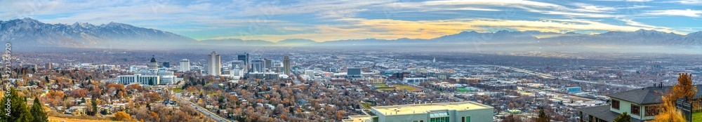 Panoramic view of the bustling downtown in Salt Lake City Utah
