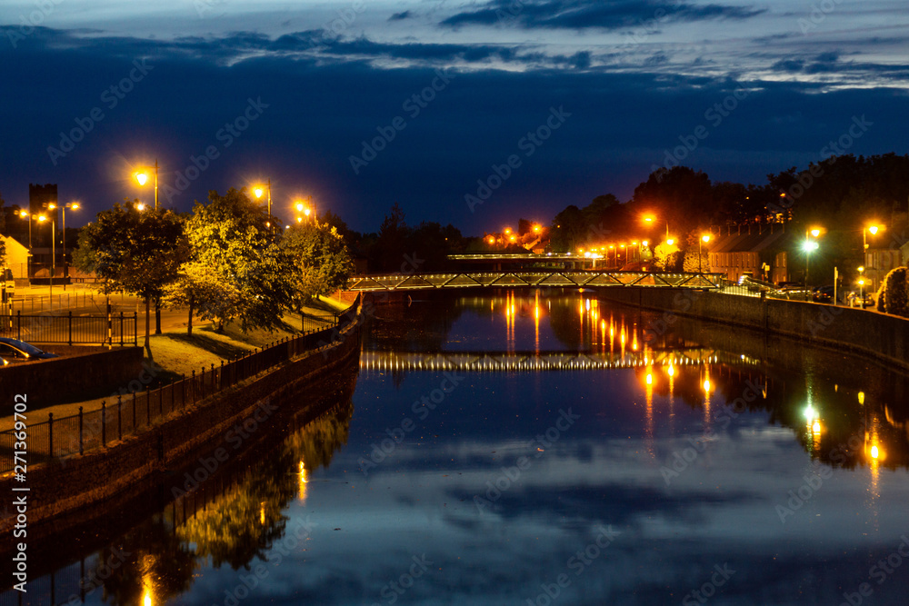 City Kilkenny on the River Nore by night. Ireland