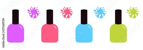 Pink blue violet, green nail polish varnish icon. Colorful blot splash set line. Inkblot. White background Isolated Fashion Template Flat design