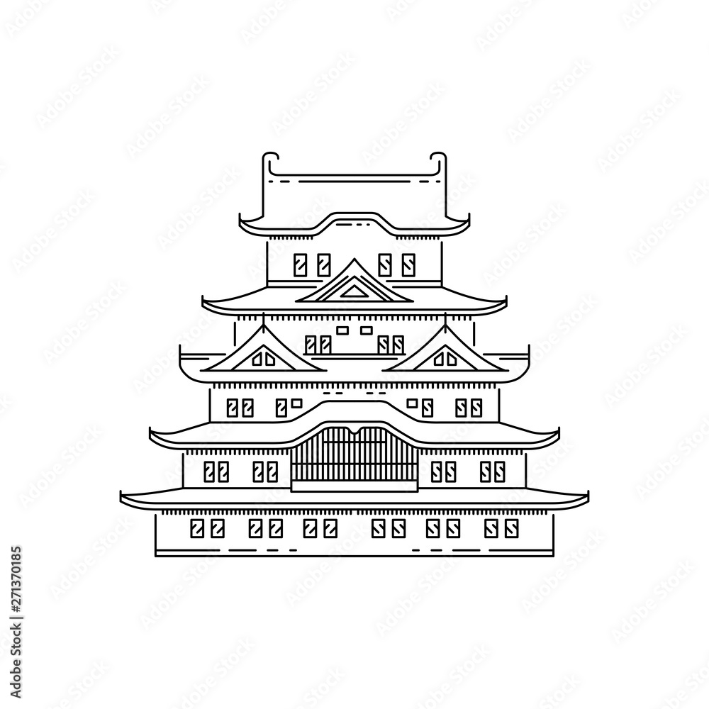Japanese Pagoda Illustration In A Outline For The Design Of Travel