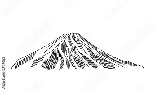Mountain, volcano line art vector illustration. Fuji outline symbol of Japan.