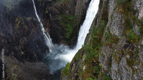 Norway Landscape With Waterfall, River And Mountains photo