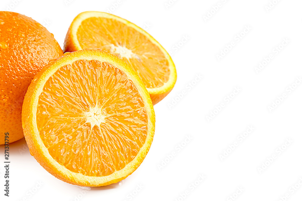 Orange fruit with half isolated on white background with clipping path. Perfectly retouched. ready-to-use food images. Texture for 3D Orange fruit with half isolated on white background with clipping path. Perfectly retouched. ready-to-use food images. Texture for 3D