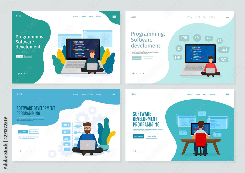 Set of landing page template for software development concept ...